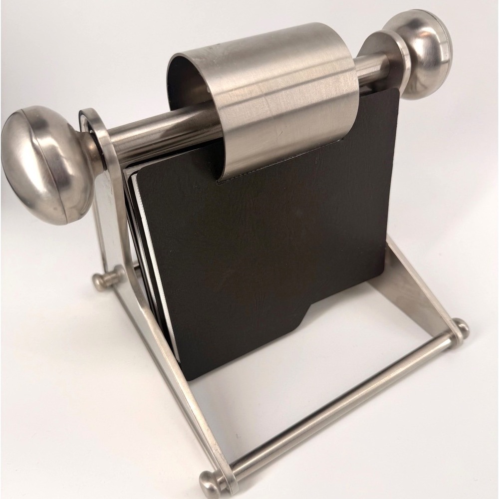 Pottery Barn Brushed Stainless Steel Rotary 4x6 Photo Folio Rolodex Office